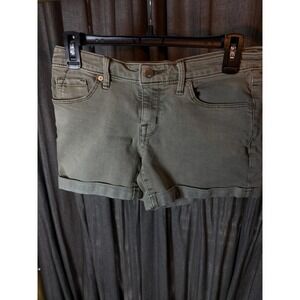 Mossimo Olive Green Mid Rise Midi Denim Shorts Womens Size 4 27R Super Stretch
